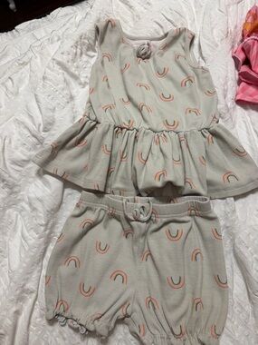 SweetHoney light green Rainbow Peplum Top & Shorts